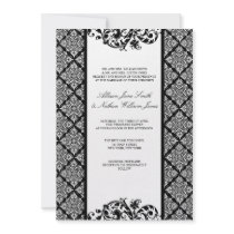 Elegant Black and White Damask Wedding Invitation