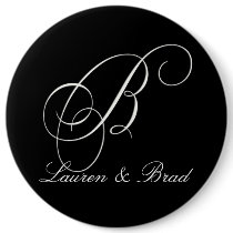 Elegant black and white monogram - initial b pinback button