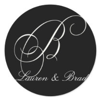 Elegant black and white monogram - initial B Round Sticker