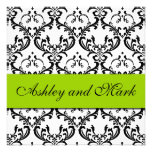 Elegant Black Damask Wedding Invitation Green
