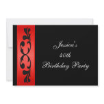 Elegant Black Floral Bright Red White Party Invitations