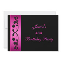 Elegant Black Floral Hot Pink Party Announcements