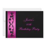 Elegant Black Floral Hot Pink Party invitations