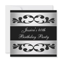 Elegant Black Floral White Party 2 Invites