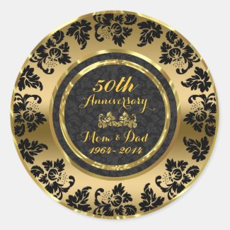 Elegant Black & Gold 50th Wedding Anniversary Round Sticker