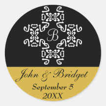 Elegant Black & Gold Classic Wedding Stickers