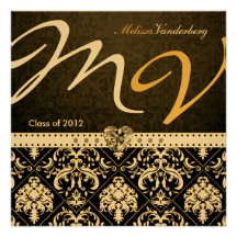 Elegant Black / Gold Damask Class of 2012 Invites