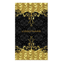 Elegant Black & Gold Look Vintage Gold Lace Frame Business Card Template