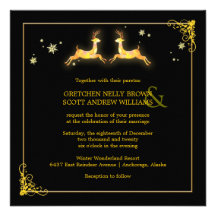Elegant Black Gold Reindeer Winter Wedding Invites