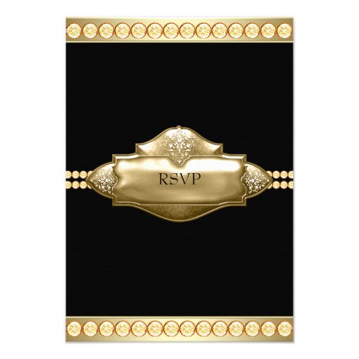 Elegant Black Gold RSVP Personalized Invitation