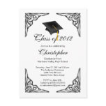 Elegant Black Grad Cap Graduation Party Invitation Post Card