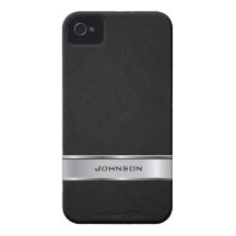 Elegant Black Leather with Silver Metal Label | Case-Mate iPhone 4 Case