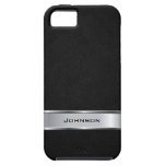 Elegant Black Leather with Silver Metal Label | iPhone 5 Cases