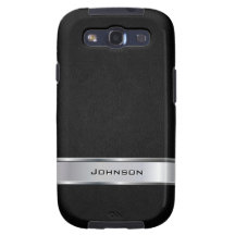 Elegant Black Leather with Silver Metal Label | Samsung Galaxy SIII Case