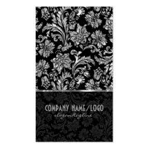 Elegant Black & Metallic Silver Vintage Damasks 3 Business Card Template