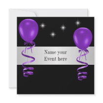 Elegant Black Purple Balloons Special Event Invitation