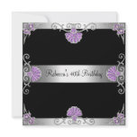 Elegant Black Purple Silver Jewel 40th Birthday invitations