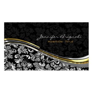 Elegant Black & Silver Damasks Gold Accents Pack Of Standard Business Cards