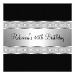 Elegant Black Silver Jewel 40th Birthday Custom Announcement
