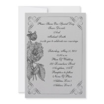 Elegant Black Silver Peony Floral Wedding Invite