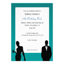 Elegant Black Tie Birthday Party Black Invitation