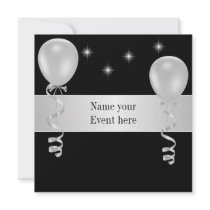 Elegant Black White Balloons Special Event Custom Invitation