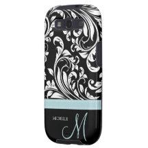 Elegant Black & White Damask Pattern with Monogram
