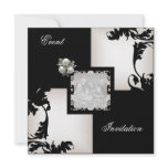 Elegant Black White Floral Check Pearl Jewel invitations