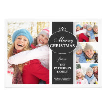 Elegant  Black & White Ribbon 4 Photo Flat Card Personalized Announcements