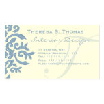 Elegant Blue and Cream Damask Letter T Business Card Template