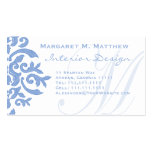 Elegant Blue and White Damask Letter M Business Cards