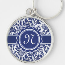Elegant Blue and White William Morris Floral Keychain