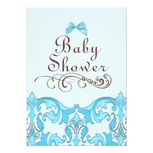 Elegant Blue Damask Baby Shower Invitation
