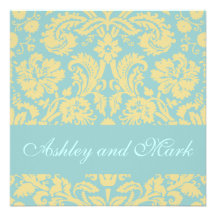 Elegant Blue Damask Wedding Invitation