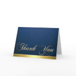 Elegant Blue Texture Modern Gold Thank You Card