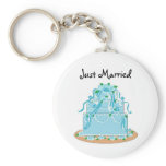 Elegant Blue Wedding Cake - Just Married keychains