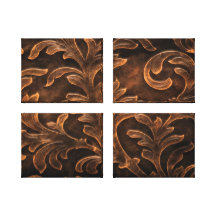 Elegant Bronze Scroll Leaf Quad Canvas Print