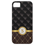 Elegant Brown & Black Diamonds with Gold Monogram iPhone 5 Case
