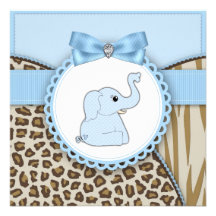 Elegant Brown Blue Elephant Baby Boy Shower Invite