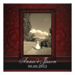 Elegant burgundy damask photo Wedding Invitation