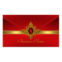 Elegant Business Card Red Gold Trim Red Jewel