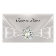 Elegant Business Card White Silk Bow Jewel