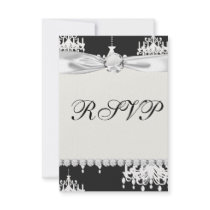 elegant chandelier black white damask personalised invitation