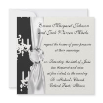 elegant chandelier black white damask personalized announcements