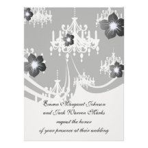 elegant chandelier black white damask invite