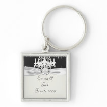 elegant chandelier black white damask key chains