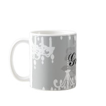 elegant chandelier black white damask coffee mugs