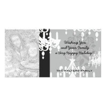 elegant chandelier black white damask photo card