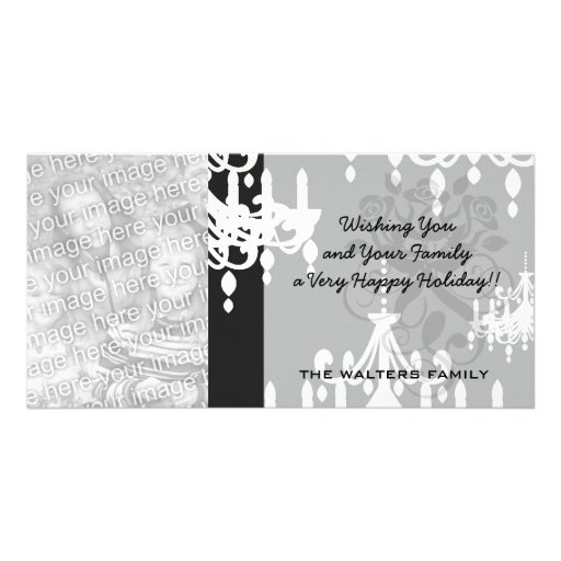 elegant chandelier black white damask photo card