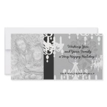 elegant chandelier black white damask photo card
